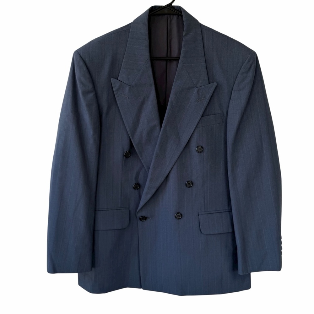 Vintage Oscar de‎ la Renta Blue Pin Striped Double-Breasted Blazer Size XL
